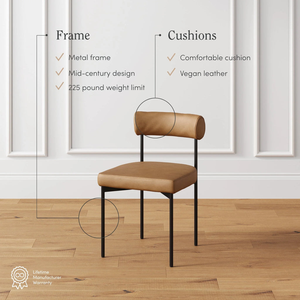 Brown Vegan Leather Dining Chair with Metal Legs A624