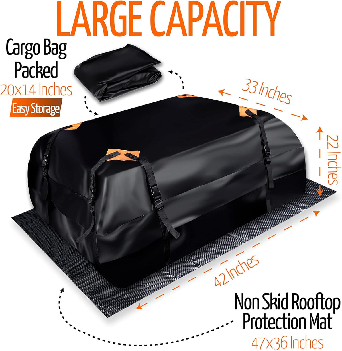 Car Roof Cargo Bag Water Resistant with Anti Slip Mat, 8 Straps D570420