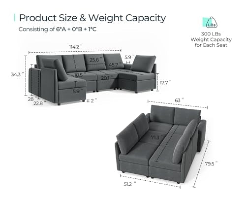 Dark Grey Modular Sectional Sofa with Storage Y513