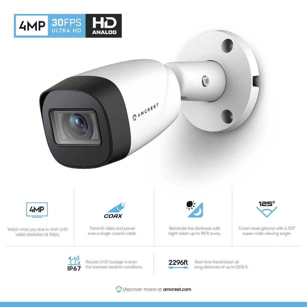 White 4MP Bullet Outdoor Security Camera with 98ft Night Vision U719