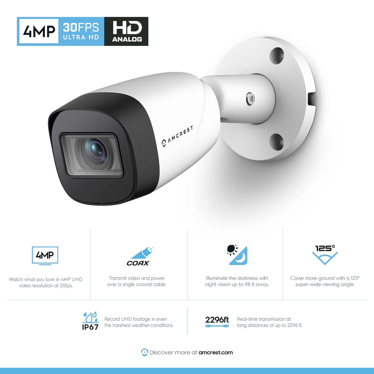 White 4MP Bullet Outdoor Security Camera with 98ft Night Vision U719