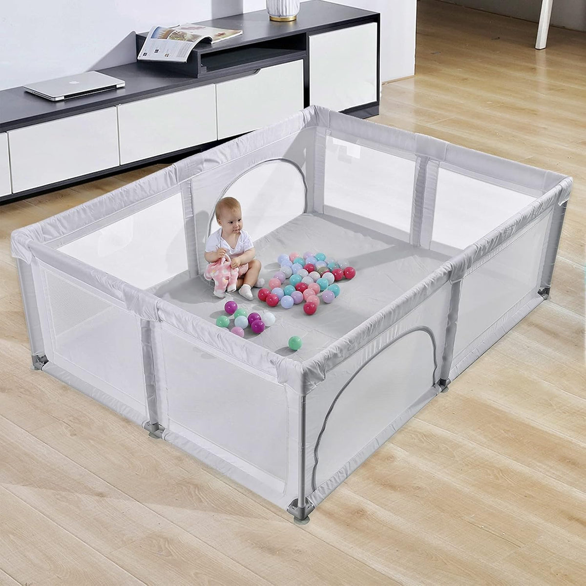 Extra Large Green Baby Playpen with Window Gates 79x59x27 Inches D9805