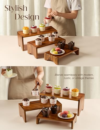 Acacia Wood 3 Tier Display Stands Set of 3 H8215