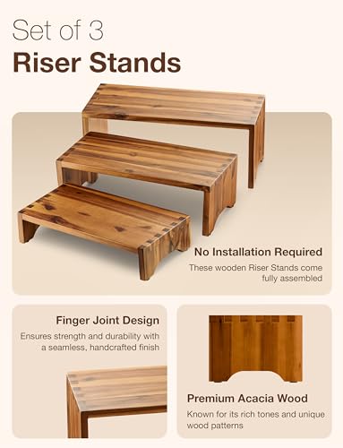 Acacia Wood 3 Tier Display Stands Set of 3 H8215
