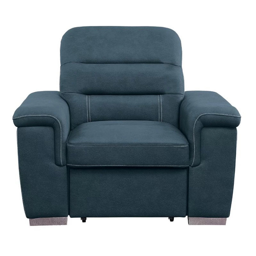 Blue Microfiber Accent Chair with Pull Out Ottoman V2833