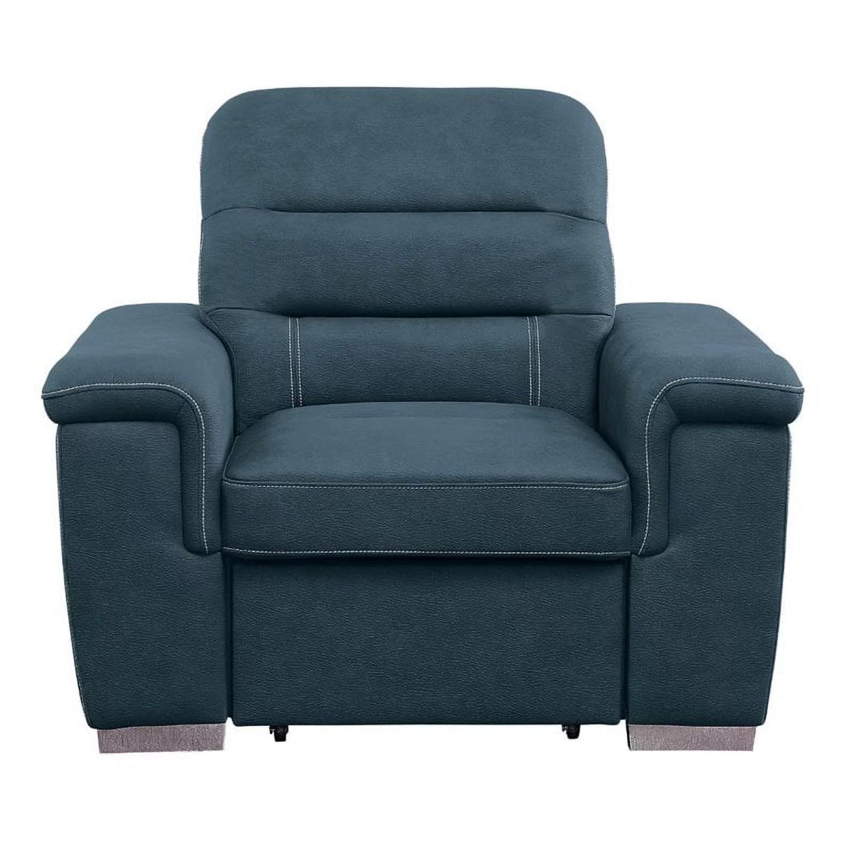 Blue Microfiber Accent Chair with Pull Out Ottoman V2833