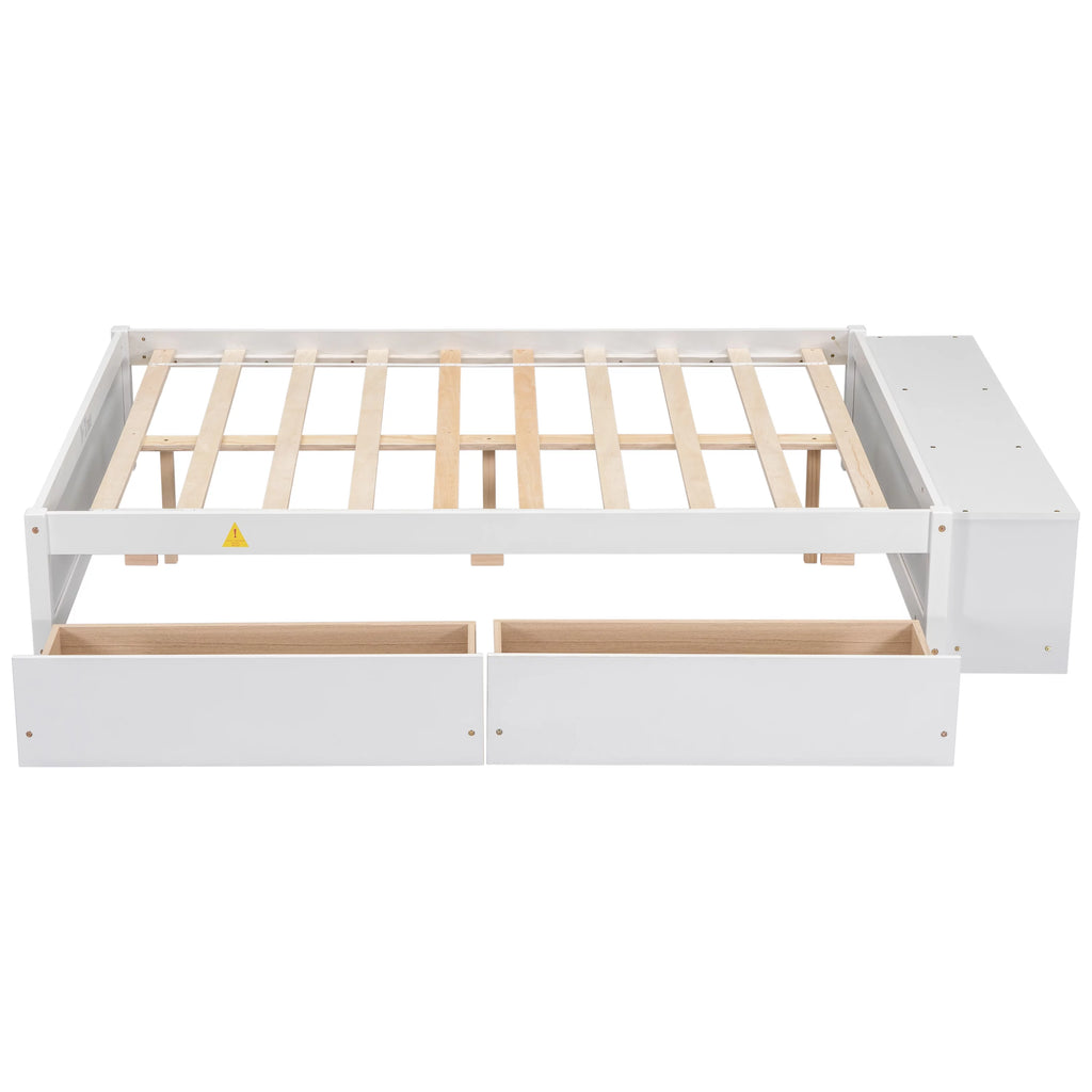 White Full Size Platform Bed with Storage Shelves and Drawer Z247