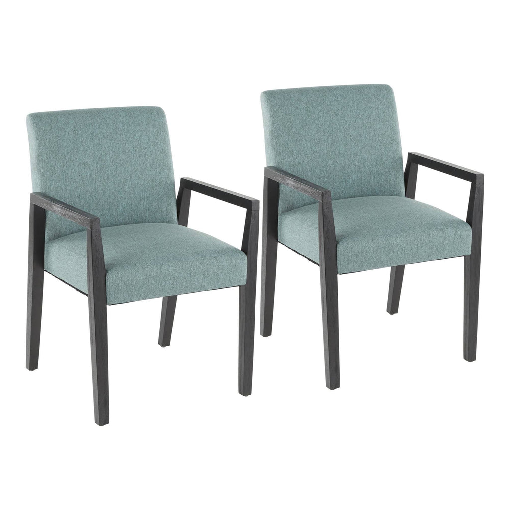 Teal Fabric and Black Wood Arm Chair Set of 2 I720084