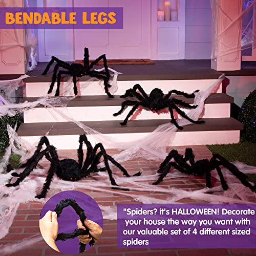 4 Packs Black Halloween Outdoor Spider Set M2347