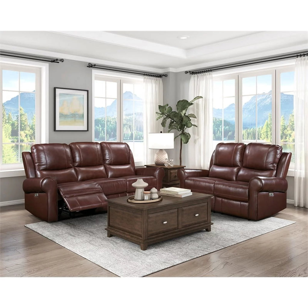 Brown Leather Match Power Double Reclining Love Seat M82659