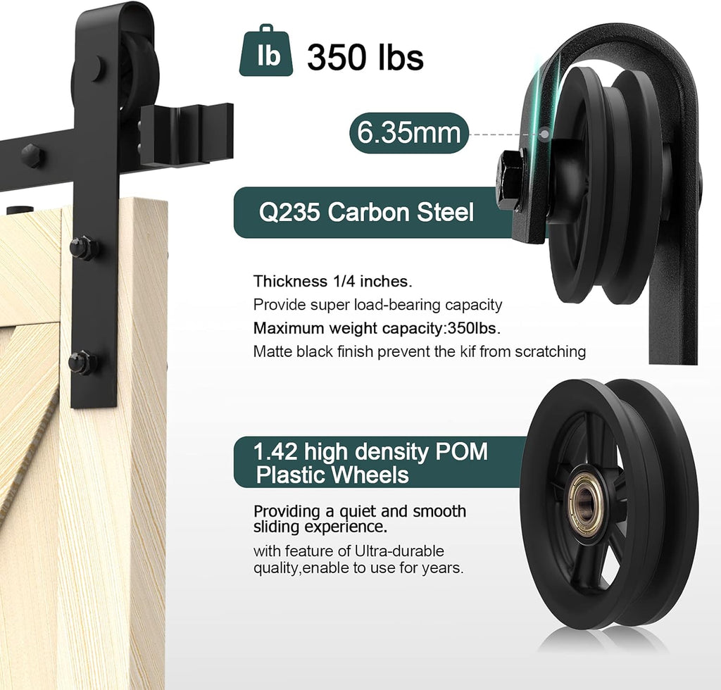 8FT Heavy Duty Sliding Door Hardware with 12 Handle & Floor Guide K971195
