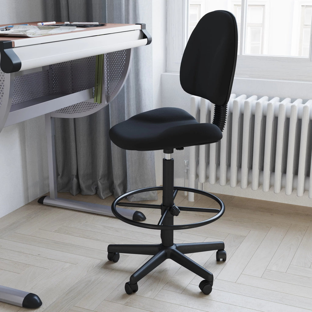 Black Fabric Drafting Chair with Footring L739682