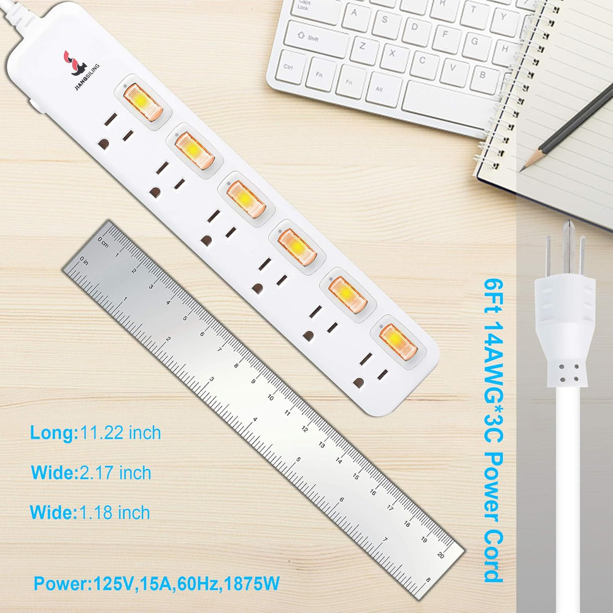 6 Outlets Surge Protector Power Strip with Individual Switch R23730