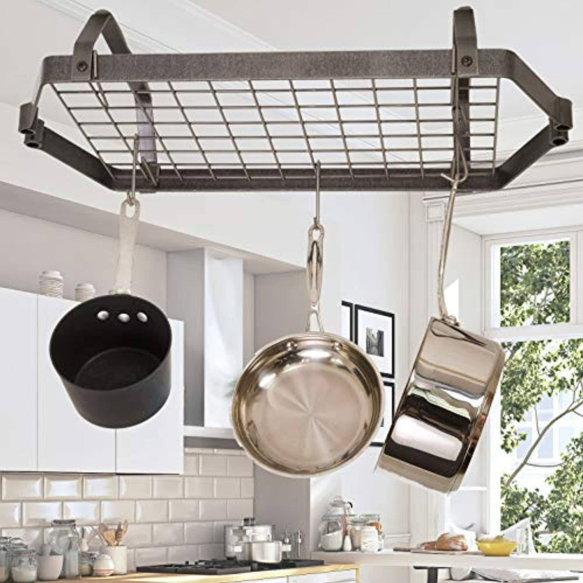 Hammered Steel Rectangle Pot Rack E107