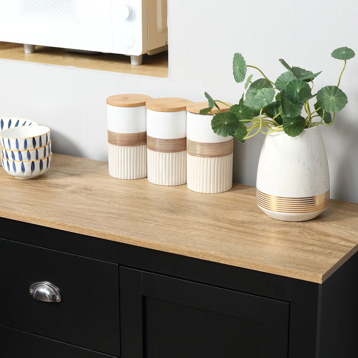 Black Kitchen Sideboard with 3 Drawers P385579
