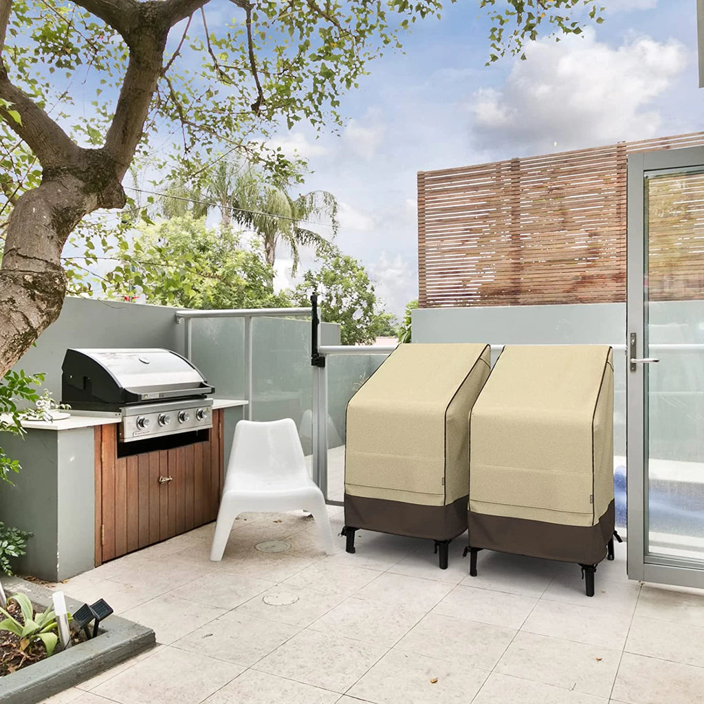45" Patio Stacked Chair Cover, 600D Oxford Fabric Waterproof with Straps, Large Air Vents, Brown & Khaki S24150