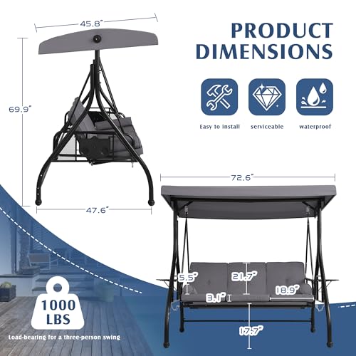 3 Person Outdoor Porch Swing with Canopy and Stand Z250634