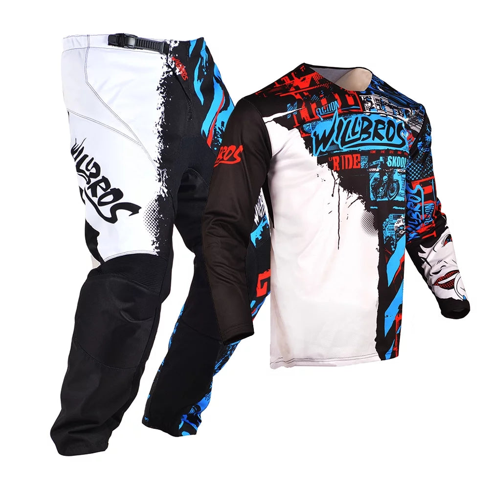 Motocross Jersey and Pants Combo Black Blue Y1974