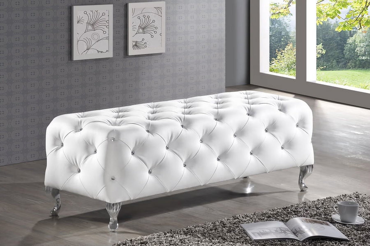 White Leather Tufted Bench V212545