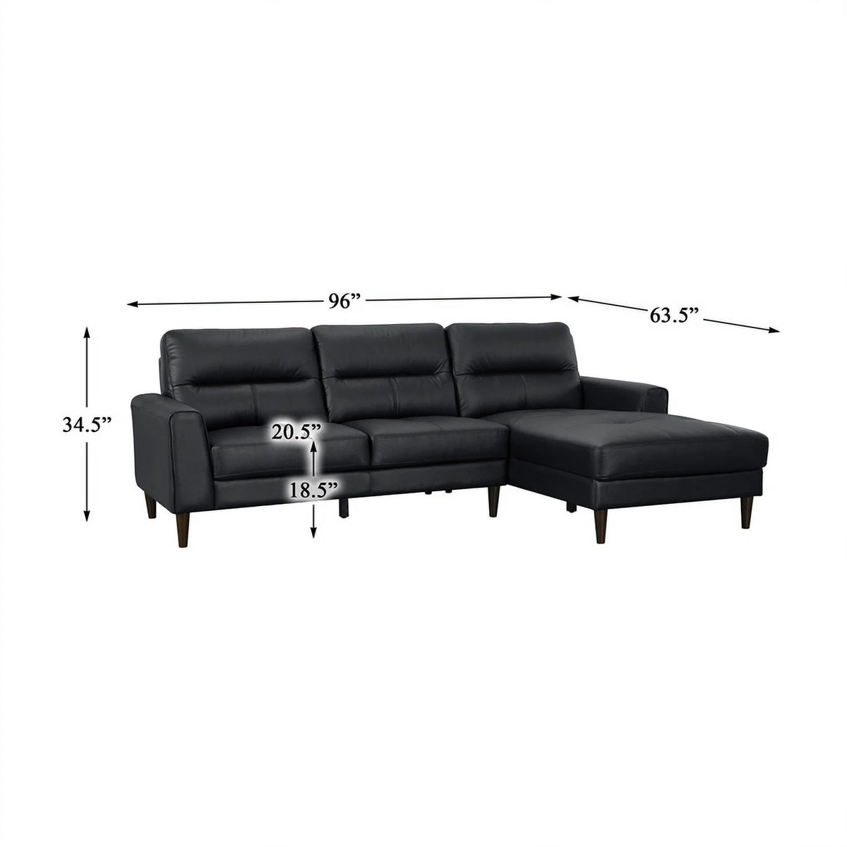 Black 2-Piece Leather Match Sectional with Right Chaise O9487