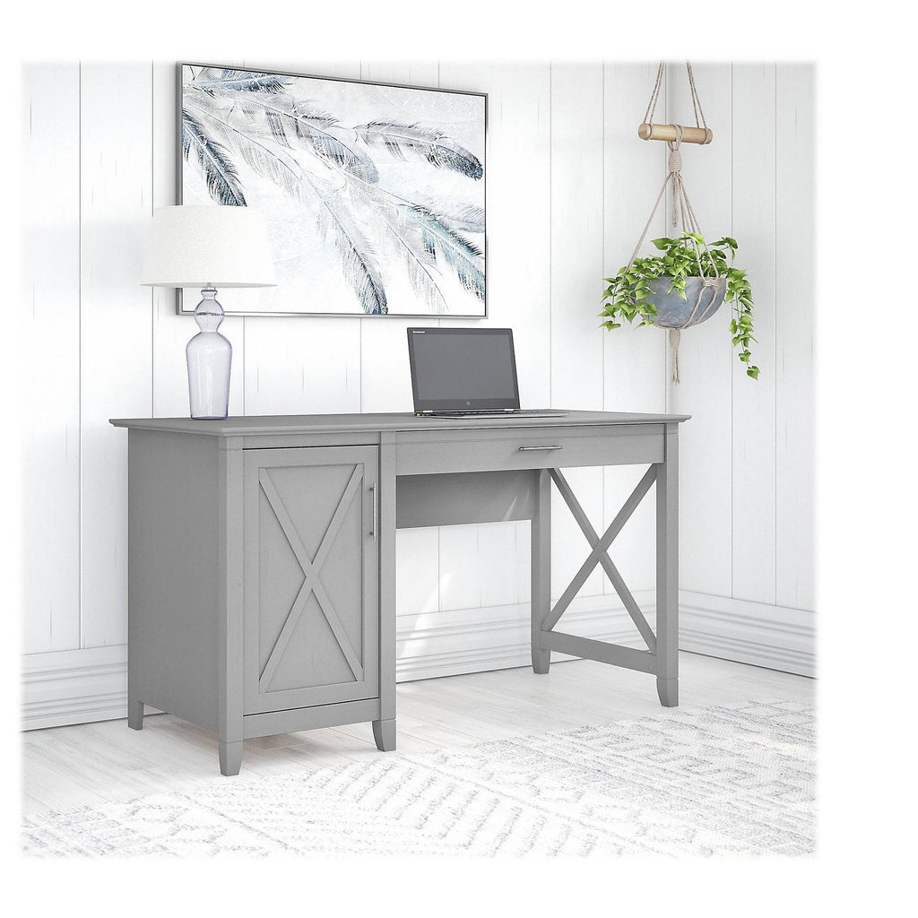 Cape Cod Gray Computer Desk with Keyboard Tray and Storage U486