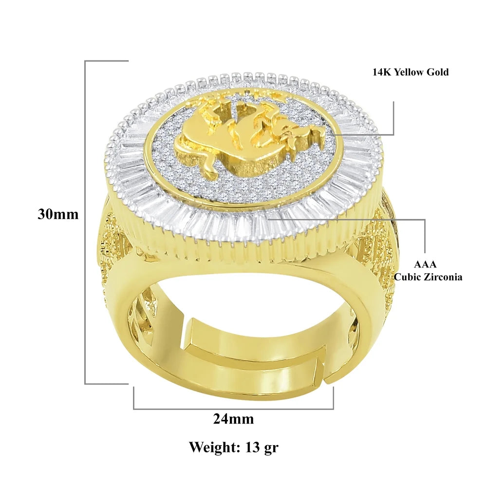14K Yellow Gold Finish Simulated Diamond Taurus Ring Q15681