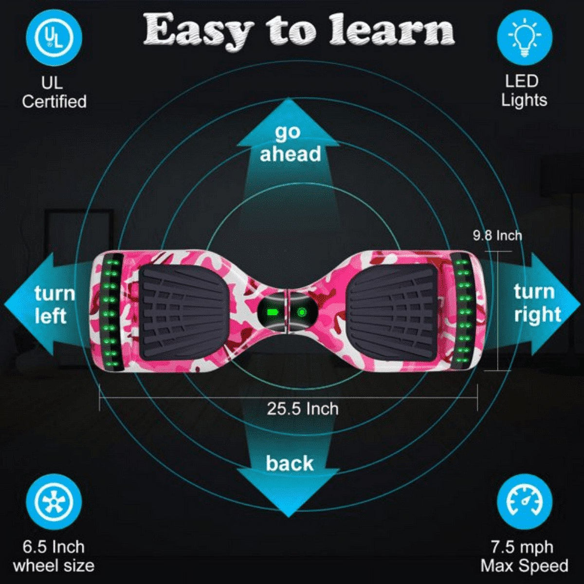 6.5'' Self Balancing Electric Scooter with Bluetooth Speaker and Lights B96797