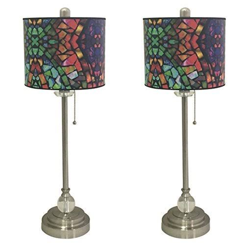 Brushed Nickel Lamp with Mosaic Stained Glass Lamp Shade, 2 Lights U443