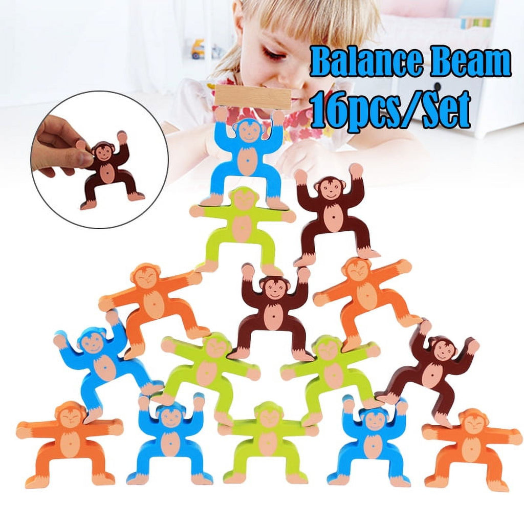 Wooden Stacking Games Monkeys Interlock Toys Set Balancing Blocks Toddler Educational I2801
