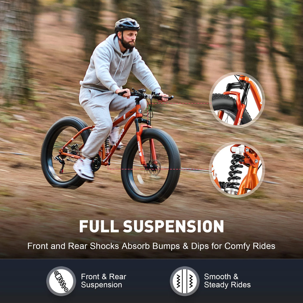 26 Mountain Bike 21 Speed Full Suspension Fat Tire Orange O170176