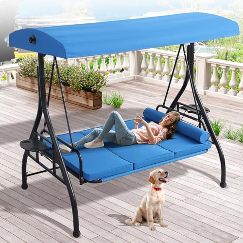 3 Person Outdoor Porch Swing with Canopy and Stand Z250634