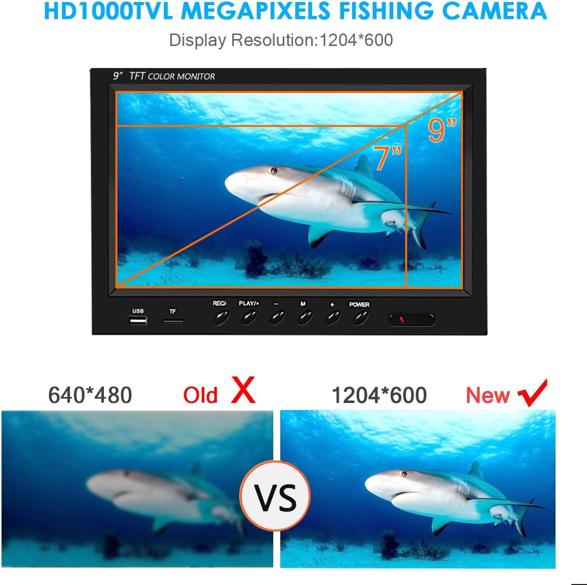 Underwater Fishing Camera with DVR 9 inch Color Monitor 1000TVL 30m Cable V73467