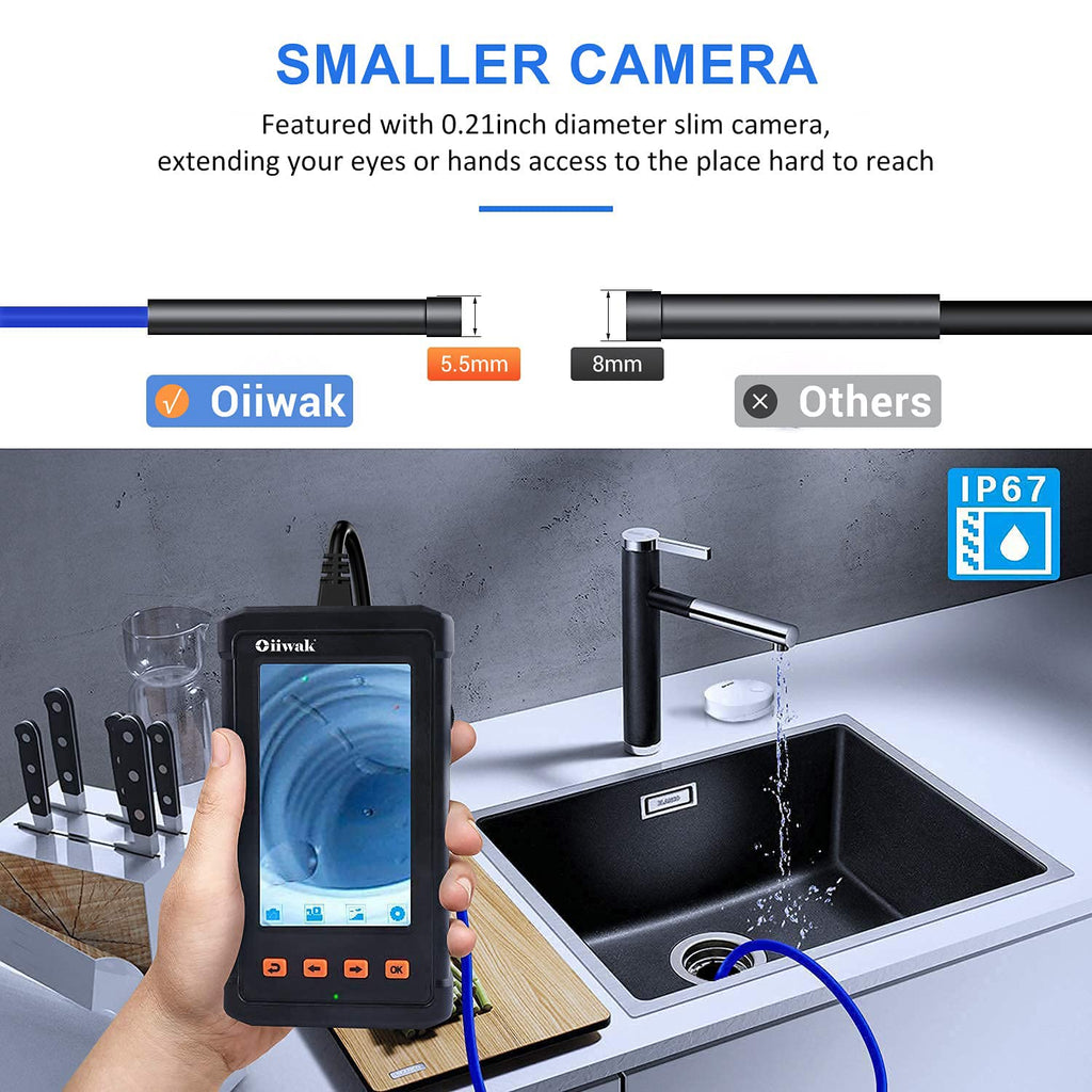33FT 1080P HD Waterproof Sewer Inspection Camera with Lights 4.3'' IPS Screen B655