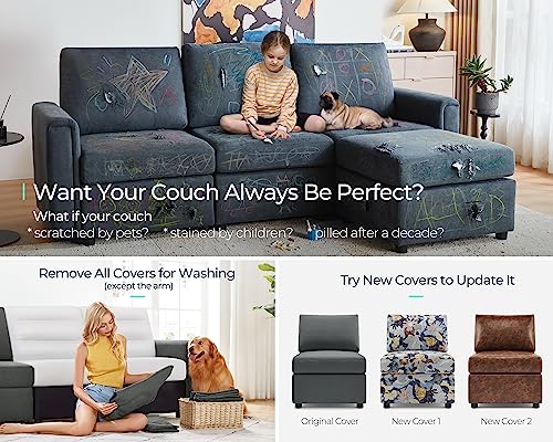 Dark Grey Modular Sectional Sofa with Storage Y513