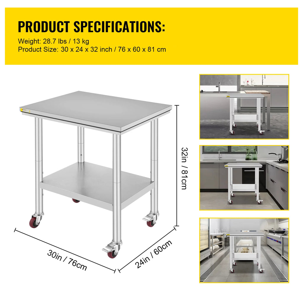 Stainless Steel Work Table with Wheels G33058