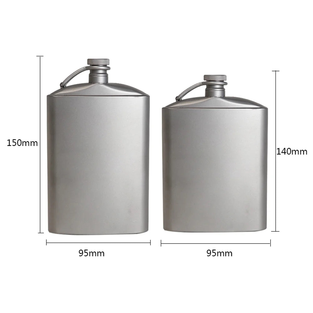 Titanium Flask Hip Flagon with Screw Clip Ultralight Hydration Flat Bottle with Ti Funnel G7333