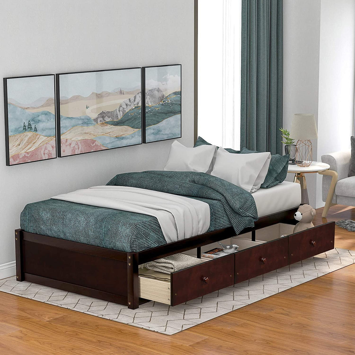 Cherry Wood Storage Bed with 3 Drawers Q1679