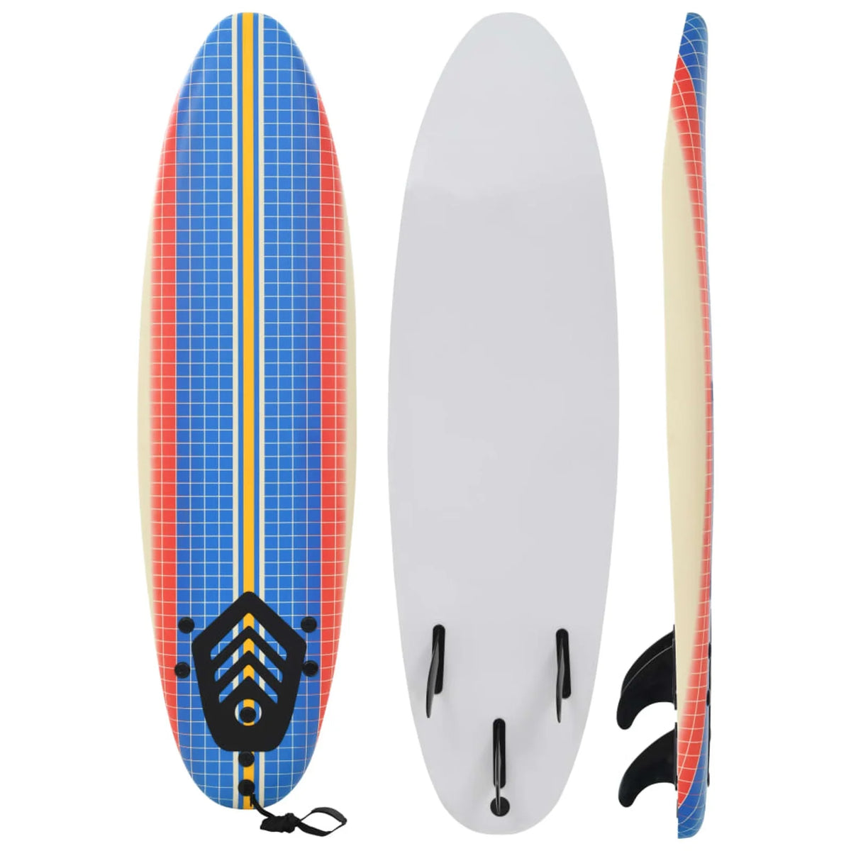 Surfboard with Leash and Plastic Fins 66.9 x 18.4 x 3.1 Inches J7118