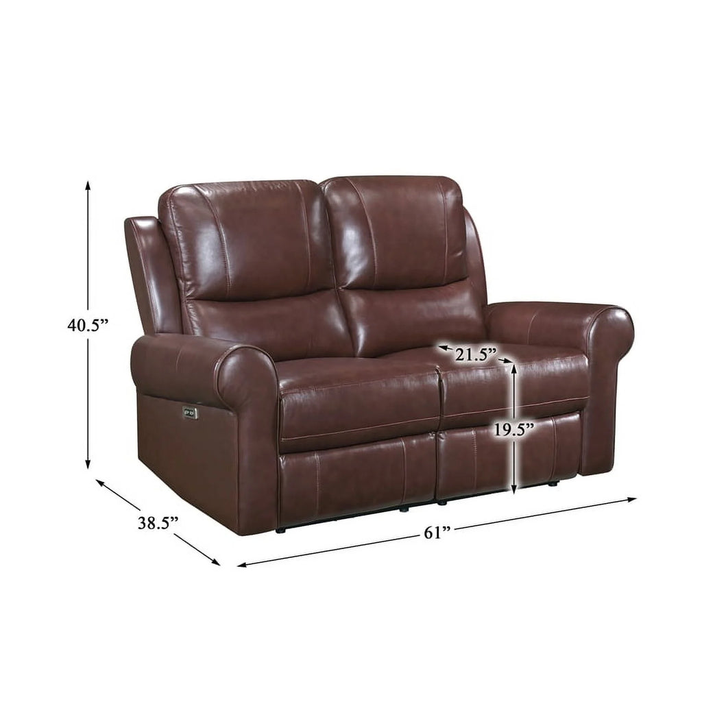 Brown Leather Match Power Double Reclining Love Seat M82659