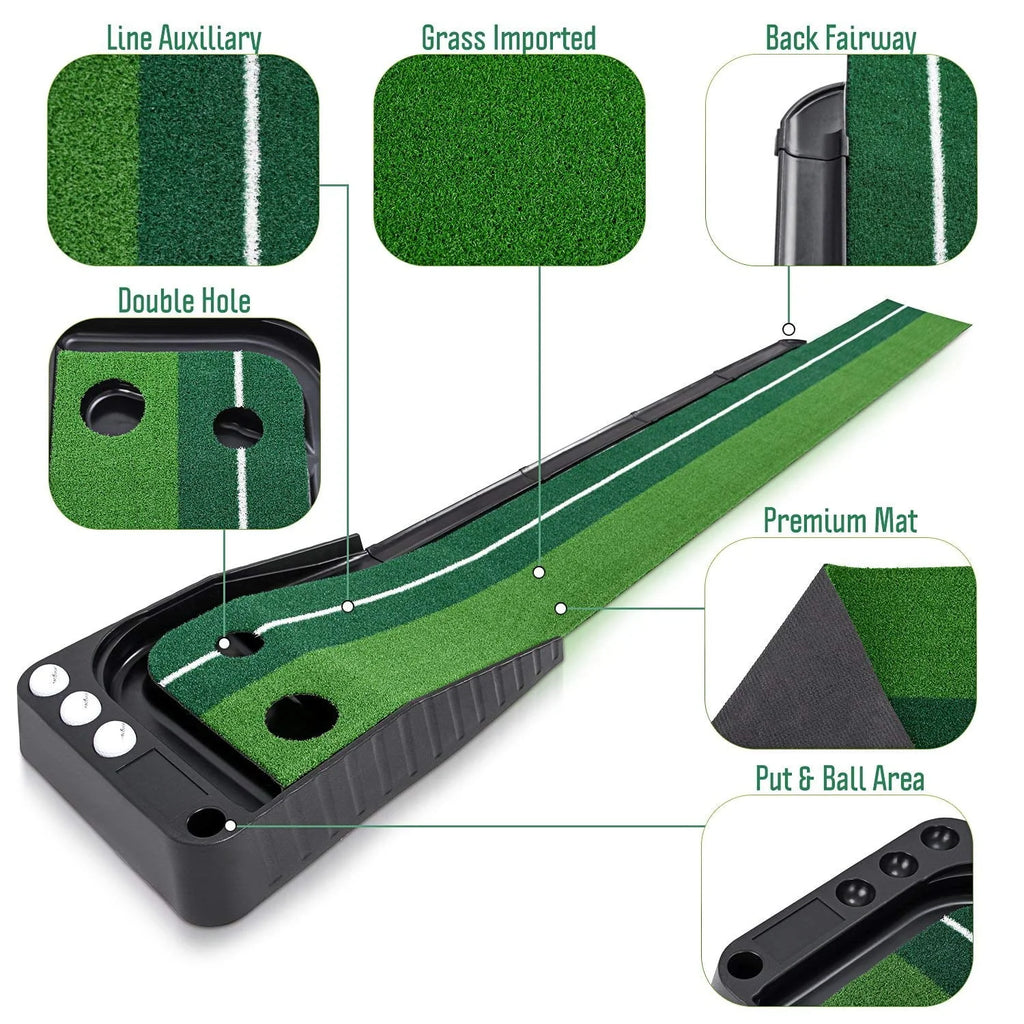 Indoor Golf Putting Practice Mat with Auto Ball Return D734