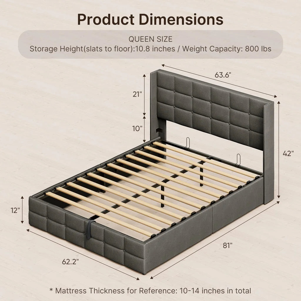 Queen Size Lift Up Storage Bed with Wingback Headboard M920