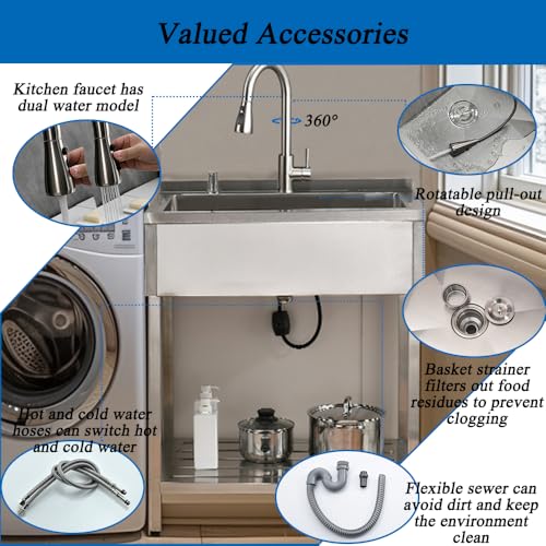 Free Standing Stainless Steel Utility Sink with Faucet G533