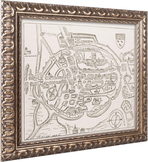16th Century Canterbury Map 11 by 14-Inch Gold Ornate Frame K816669