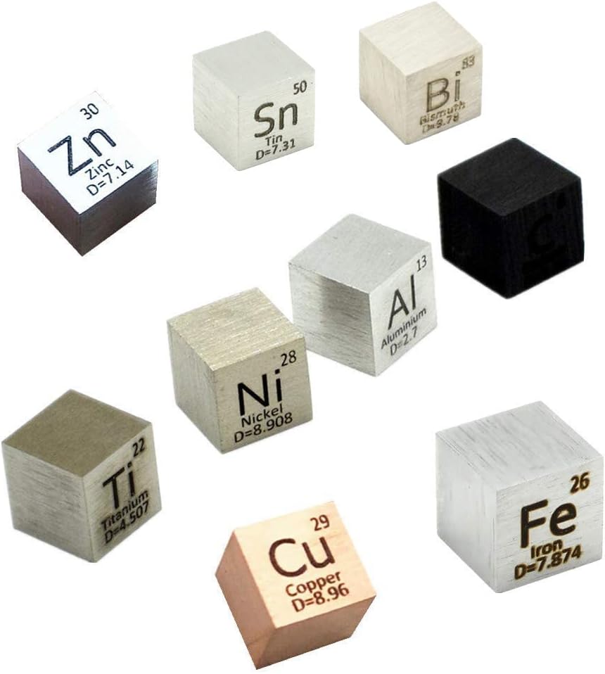 10mm Metal Cube Set Titanium Bismuth Carbon Nickel Iron Copper Zinc Aluminium Tin S5496
