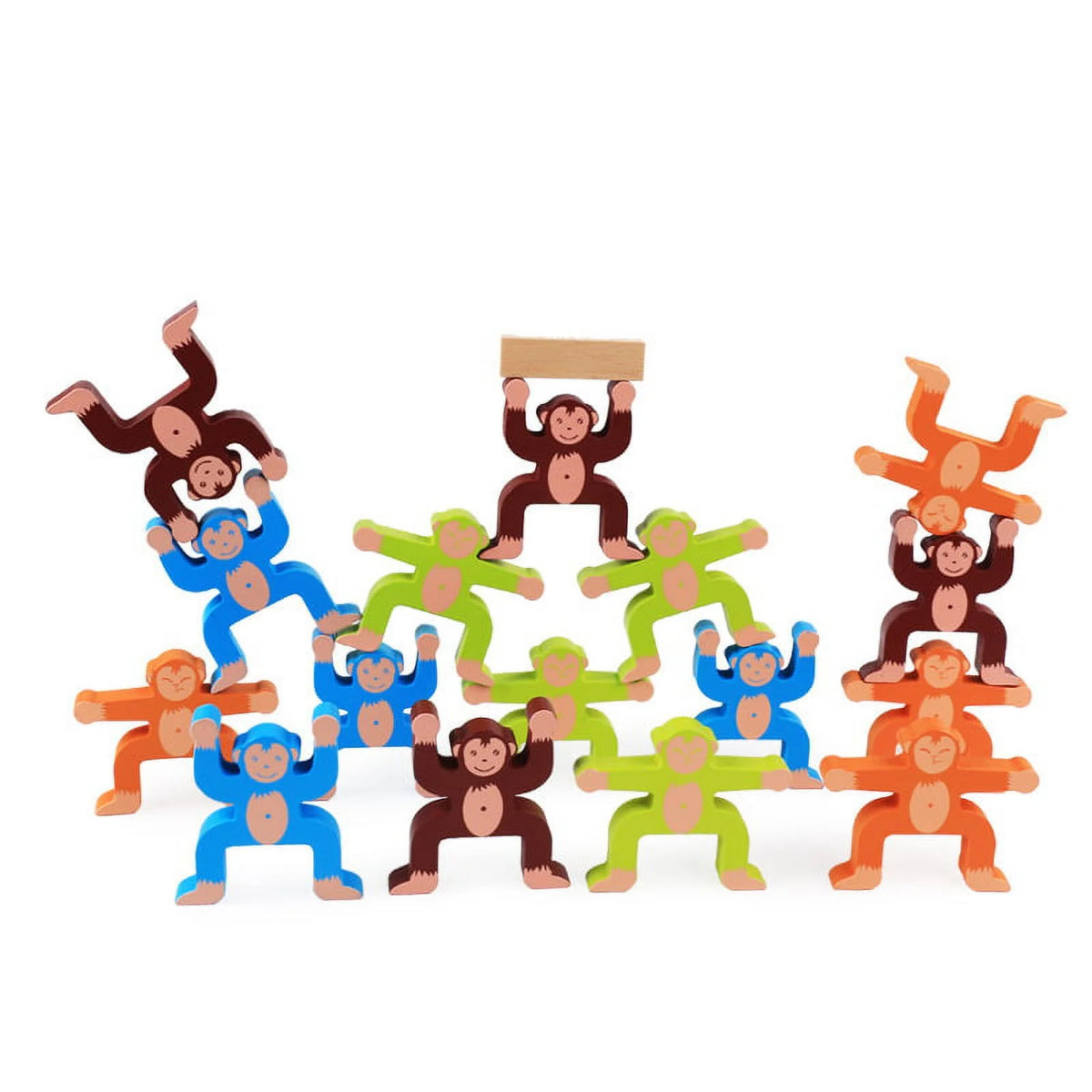 Wooden Stacking Games Monkeys Interlock Toys Set Balancing Blocks Toddler Educational I2801