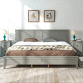 King Size Wood Platform Bed Frame with Headboard and Slat Support, Grey T4393