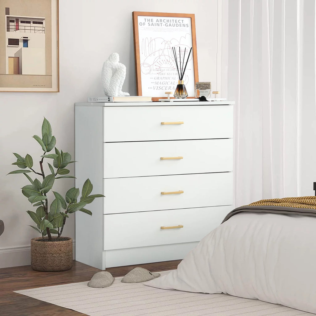 White 4-Drawer Wood Dresser N525