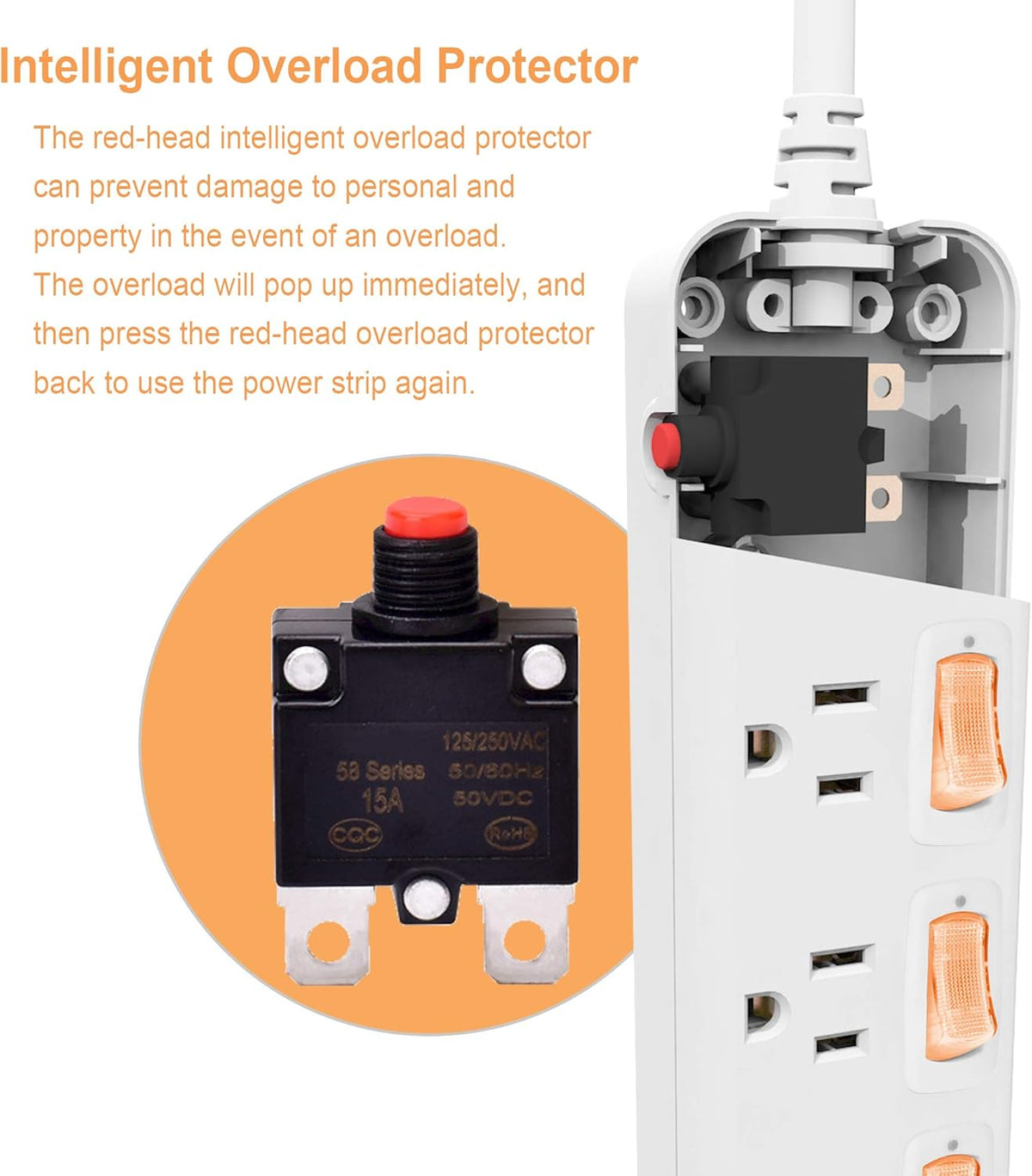 6 Outlets Surge Protector Power Strip with Individual Switch R23730