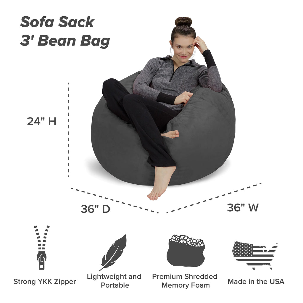 Charcoal 3 ft Memory Foam Bean Bag Chair D469674