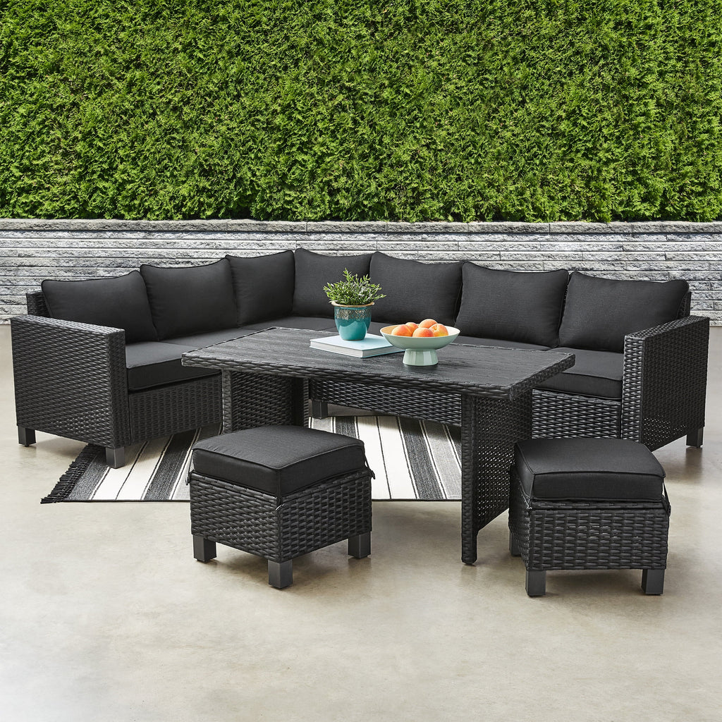 5-Piece Beige Wicker Sectional Dining Set S671